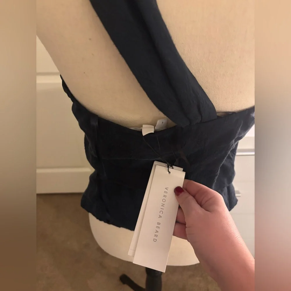 NWT $328 Veronica Beard Belinda One-Shoulder Jacquard top in Ink (navy blue) - Picture 7 of 11